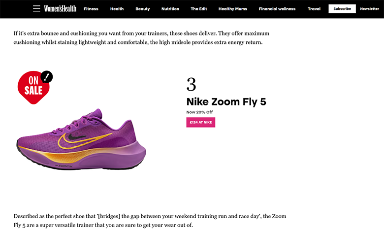 Nike Zoom sneaker featured on a wishlist in Women's Health